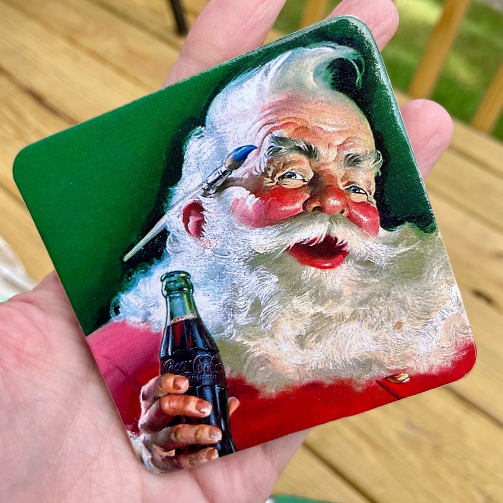 7 Vintage Coca Cola Coasters - Christmas Santa Claus Artist Paint Brush